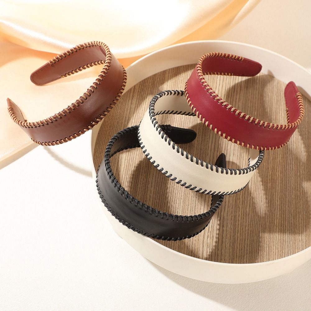 Ring Toss Outdoor - Temperament Solid Color Leather Headband Korean