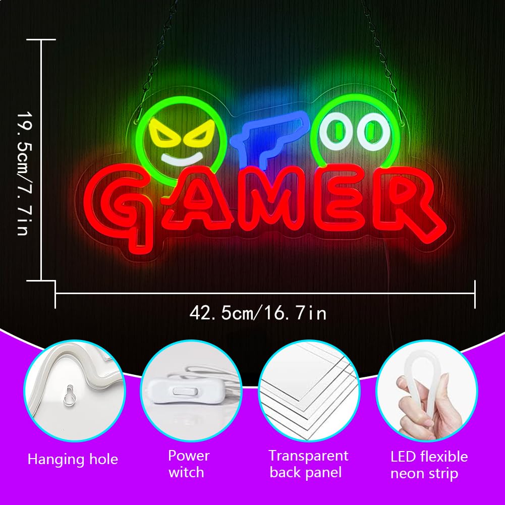 Gamer Neon Sign LED Wall Light - Party Games Birthday recension och pris